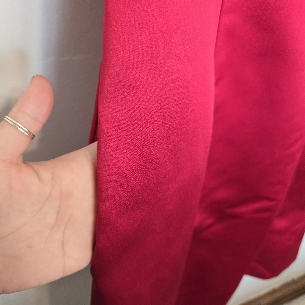 Davids Bridal Red Satin A-Line Dress w/ POCKETS - Picture 3 of 7